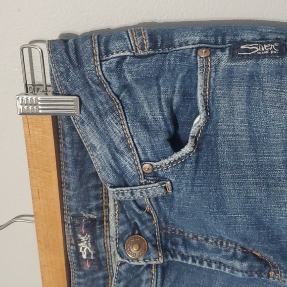 Silver Jeans Co Jeans Mens Sz 29 Blue Embelliahed Stylish Distressed Ripped Sam - Picture 4 of 16